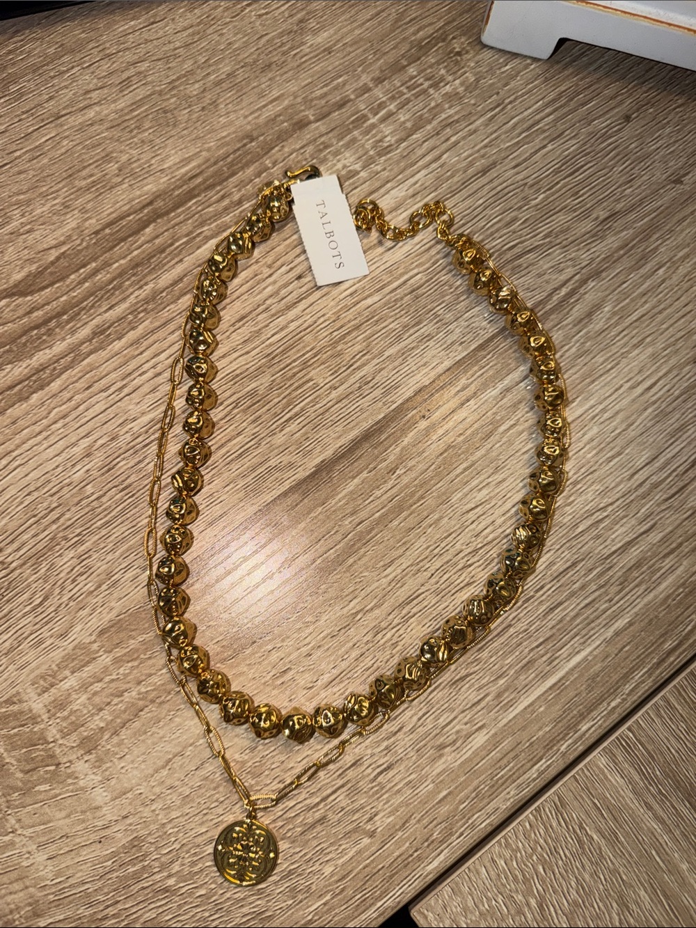 Talbots Gold Layered Beaded Necklace with Coin Pendant
